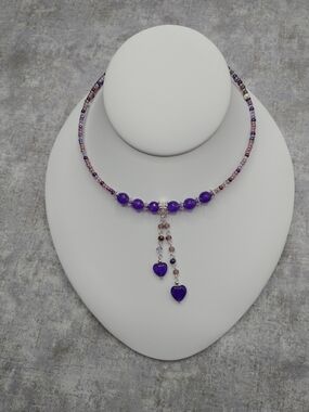 New Hand Crafted Memory Wire Amethyst Beaded Choker Necklace